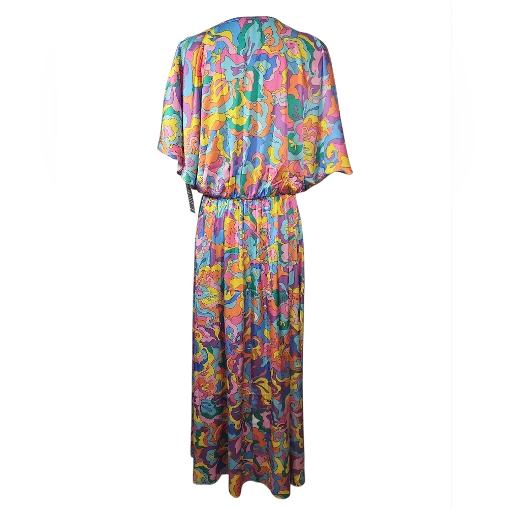 Boston Proper Abstract Sol Print V Neck Colorful Floral Maxi Dress. M - Picture 7 of 14